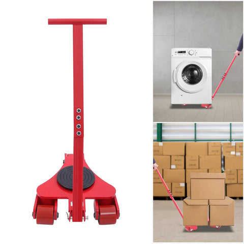 Beefy 2 Ton Machinery Mover Dolly Set Of 4 With 360 Degree Swivel PU Wheel Rollers Heavy Duty Industrial Equipment Transport Skate For Warehouse Factory Garage Move red steel dolly with handle and rollers
