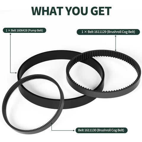 Ultimate 3In1 Belt Replacement Kit For Bissell ProHeat 2X Revolution Pet Carpet Cleaners Fits Models 1986 1548 1551 2007 And More Replaces Parts 1606428 1611129 1611130 With Flat Pump Brush Gear Belts Included, three black rubber belts