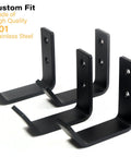 Four black stainless steel jack-stand wall-mount hooks for garage organization.