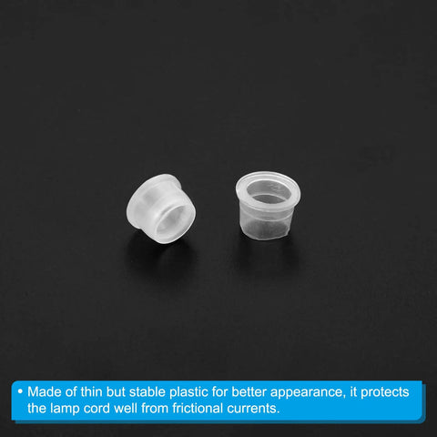 Lamp Pipe Cord Protector 50 Pack Clear Plastic Bushings For One Eighth IPS Pipe 5.5mm ID By 6mm Height Washer Liner, shown in clear plastic