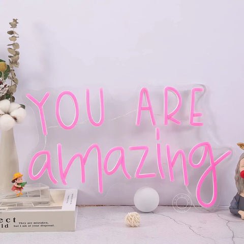 Pink You Are Amazing LED Neon Light Sign For Wall Decor In Bedrooms Living Rooms Bars Parties Classrooms USB Powered 16.9 By 10.6 Inches Hanging Or Table Display