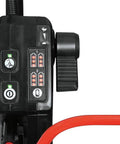 Control panel of Badass 36V Brushless Cordless Self Propelled Commercial Lawn Mower with battery indicators and speed adjustment.