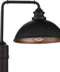 Englewood Collection 1 Light Farmhouse Outdoor Post Lantern in textured black with hammered steel shade and industrial pipe arm
