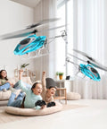 Family enjoying Indoor 2.4G RC Helicopter With LED Lights And Altitude Hold For Kids 12 Plus And Adults in living room