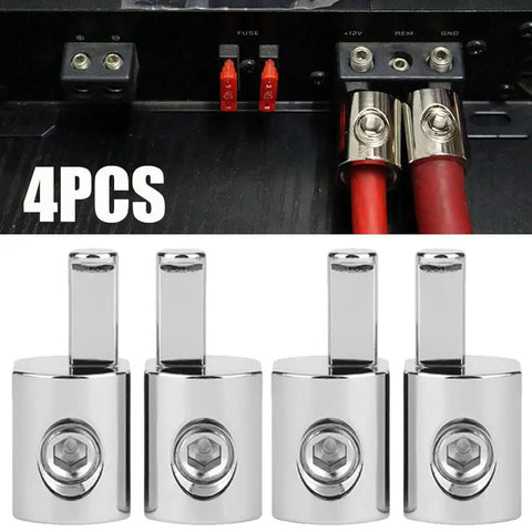 4 Pack 1/0 To 4 Gauge Wire Reducer For Car Audio Power Amp Terminal Aluminum Nickel Plated Beefy Heavy Duty Connector For Quick Install And Clean Grounding, 4pcs view