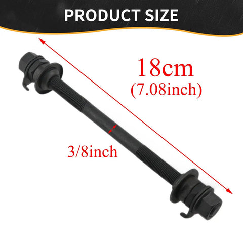 Bike Rear Hub Axle 180 Millimeters 7.08 Inches Three Eighths Inch Thread 26 TPI Black Hardware Kit With Taper Lock Nut Washer 1 Piece Replacement Part