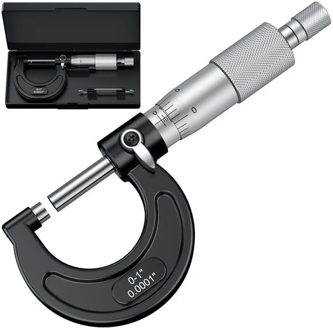 Pro Grade Outside Micrometer 0-1 Inch Range With 0.0001 Inch Precision Machinist Tool Featuring Zero Wrench Durable Baked Enamel Finish