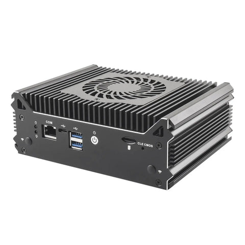 Straight Up Kickin Barebone Mini Pc Board Dropped With An Intel Core I7 8265U Mobile Chipset Paired Beside Quad I226 V 2.5Gb Ethernet Lanes, rear view showing ports and cooling fins.