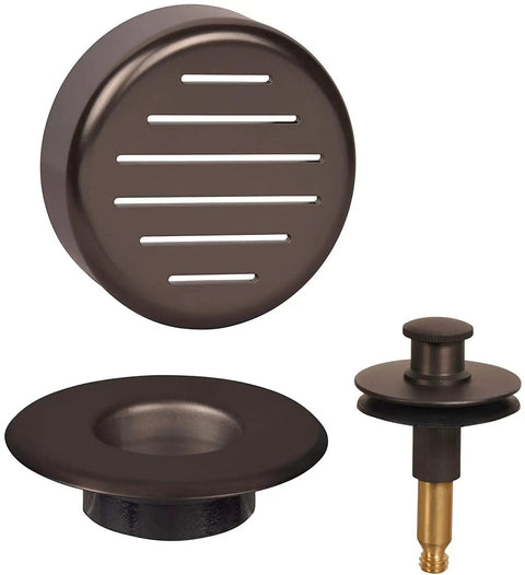 Tub Drain Trim Kit With Push eN Lift Stopper, High Capacity Overflow Plate, And Press In Strainer Cover In Oil Rubbed Bronze
