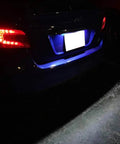 OEM-Fit 3W Full LED License Plate Light Kit Direct Fit For Scion FR-S Toyota 86 Subaru BRZ shown installed at night