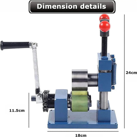 Heavy Duty Manual Ring Bending Press Machine dimensions, 24cm height, 18cm width, steel construction for jewelry crafting.