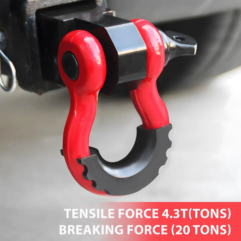 Badass Heavy Duty 2 Pack D Ring Shackles Delivered With 41887 Lbs Breaking Strength And A Solid 7 8 Inch Screw Pin rigged tough for heavy tow strap winch off road recovery jobs, red and black D ring shackle close-up.