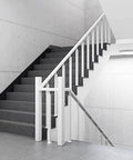Adjustable 270 Degree Floor Mount Stair Railing With Square Metal Spindles White Banister Post for modern indoor stairway.