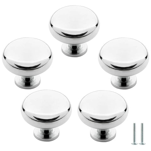 5 Pack Polished Chrome Cabinet Knobs, Round Drawer Handles For Kitchen Cabinets, Doors, Bathroom Vanities, Closets, with screws