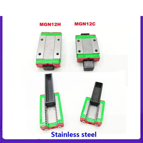 MGN12H and MGN12C Linear Guide Rail Blocks Made of Stainless Steel, designed for CNC builds with smooth motion.