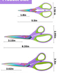 All Purpose Heavy Duty Scissors Three Pack With 5.5 Inch 8.3 Inch And 9.5 Inch Blades Premium Stainless Steel Sharp Blades Ergonomic Non Slip Grips Ideal For Paper Fabric And Arts And Crafts Left Hand Friendly product size chart