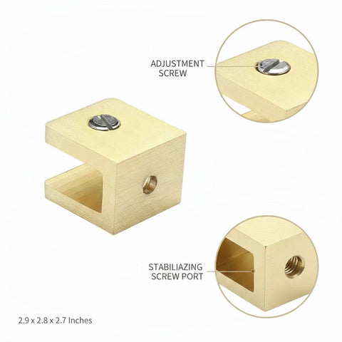 Solid Copper Glass Shelf Clip Surface Mount Bracket For Bathroom Tile Walls And Backsplash Holds Glass Panels 2.9 by 2.8 by 2.7 Inches