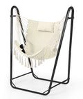 U Shaped Stand Hammock Chair with Cotton Swing Seat and Side Pocket, Heavy Duty Metal Frame for Indoor Outdoor Use, No Beam Design