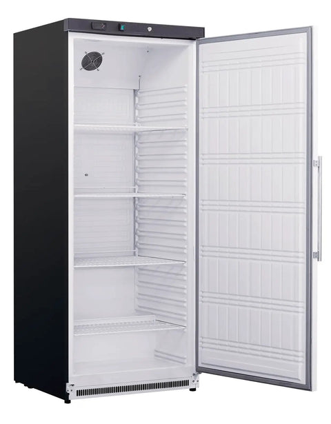 Top Shelf Commercial Workhorse Refrigerator With Heavy Duty Stainless Exterior And No Sweat Temperature Control For Busy Cafes Restaurants And Catering Services, open door view.