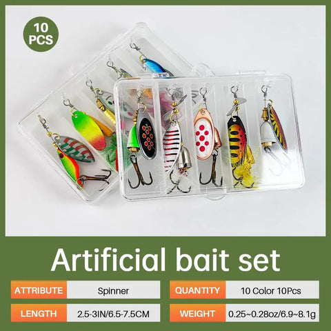 Beefed Up Spinner Baits Set For Freshwater And Saltwater 10 Rooster Tail Lures And Spinning Spoons with tackle boxes