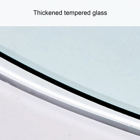 Close-up of 8mm thick tempered glass edge from the Tempered Glass Lazy Susan Turntable Round Clear Dining Tray For Banquets, Restaurants, Kitchens, And Dining Rooms 100cm Diameter, Big Circular Tabletop Organizer For Easy Passing, Party Ready Dining, And Quick Serving.