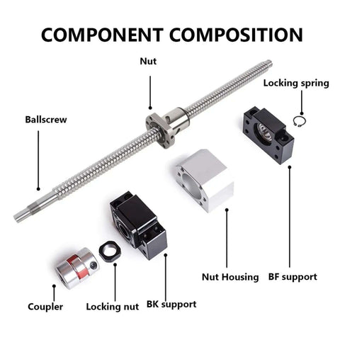 Premium C5 Lead Screw Kit featuring Precision Machined SFA2010 Ball Nut, Durable Housing, Sturdy End Support, And Flexible RM2010 Coupler For Smooth 1000mm Linear Motion Performance On Your Project Setup, 1000mm ballscrew parts