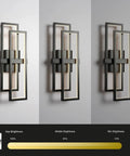 Sleek Black LED Wall Light Sconce 20W 1800 Lumen Triac Dimmable Indoor Fixture at various brightness levels, wall mounted