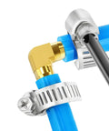 Heavy Duty Brass 90 Degree Elbow Fittings For Water Fuel And Air Systems 3/4 Inch Barb X Barb Hose Coupler With Clamps Super Quick Connect Kit on blue hose