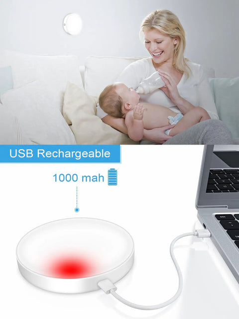 Mother holding baby under Dimmable Touch Light With Built In 1000mAh Battery Rechargeable LED Tap Lights for bedroom use.