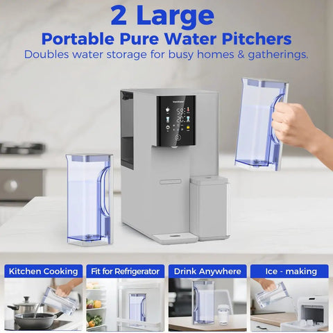 Straight Up Clean Countertop Reverse Osmosis Water Filter System With Instant Hot And Cold Dispenser, 7 Stage Purification, NSF Certified, and Absolute Game Changer Bundle With Two Pitchers and large water pitchers