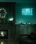 Blue Led Neon Lights Sign For Office Room And Gym Room Decor USB Powered With Adjustable Brightness on a living room wall