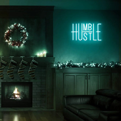 Blue Led Neon Lights Sign For Office Room And Gym Room Decor USB Powered With Adjustable Brightness on a living room wall
