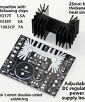 Power Up With This DC Adjustable Linear Regulated Power Supply Board 1.25 To 37 Volt 7 Amp Heavy Duty Heatsink For LM317 LM338T LT1083CP Compact PCB For Industrial Automation shown with heatsink and specs