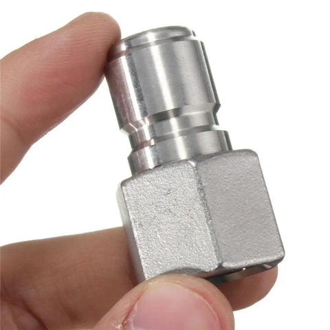 Close-up of Stainless Steel Female Quick Disconnect FPT One Half Inch Homebrewing Fitting Connector, durable 304 stainless steel