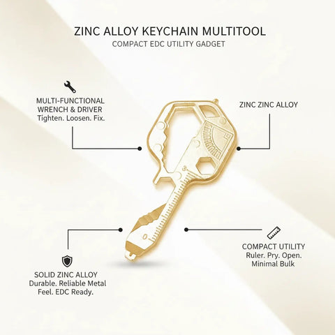 Compact Keychain Multitool For Quick On-The-Go Adjustments And Everyday Carry Organization, Handy EDC Gadget in zinc alloy with gold finish