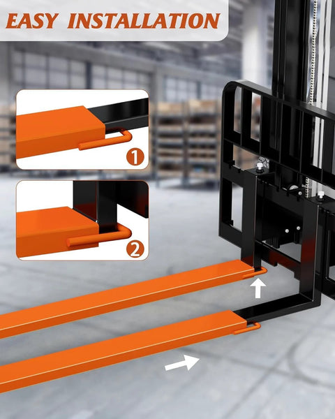 1 pair of 96-inch orange forklift pallet fork extensions, 4.5-inch width, heavy-duty steel
