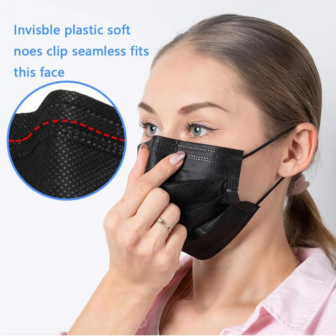 Black Disposable Face Mask With 3 Layer Design For Protection And Breathability Adjustable Nose Bridge And Elastic Ear Loops For Comfy Everyday Wear And All Day Comfort