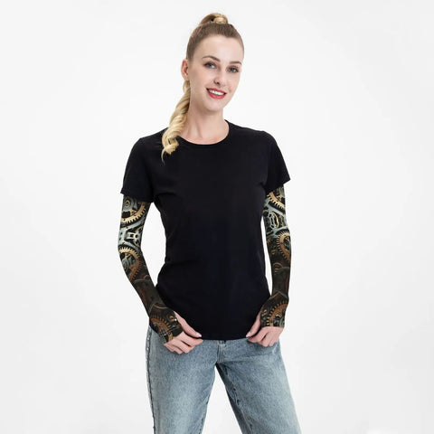 Ice Cold Sun Blocking Arm Sleeves Featuring Gear Art Ice Silk Cooling Covers For Cycling Golf Fishing And Gardening Rad UPF Shield For Summer Rides And Weekend Projects