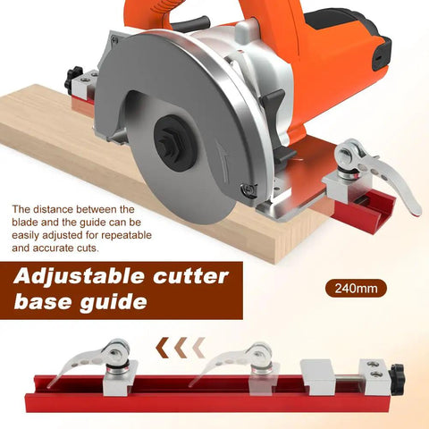Professional Grade Circular Saw Guide Rail Adjustable Aluminum Fence Track Featuring Dual Lock Handles For Straight Shooting Cuts And Zero Slop For Reliable Carpentry Tasks on wood with adjustable cutter base.