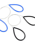 Four clay wire cutters with blue and black teardrop handles and steel wires.
