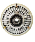Circular single-axis magnetic powder brake housing with central shaft and four mounting screws
