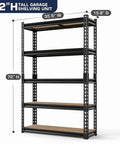 Five Tier Heavy Duty Metal Shelving Rack Featuring Fully Adjustable Levels Seventy Two Inches High By Thirty Six Inches Wide Hauls Up To Two Thousand Pounds For Garage Shop Bosses side view showing height and width dimensions.