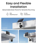 Two Camera Solar 4K Wireless Outdoor Security Kit with 360 Degree Coverage and Cross Cam Tracking mounted on roof edge