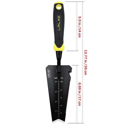 Heavy Duty Stainless Steel Garden Shovel With Serrated Edge For Digging And Transplanting Do It All V Shaped Tip For Easy Roots Work All Purpose Hand Shovel For Garden Beds Durable 53HRC Martensitic Steel Yellow blade