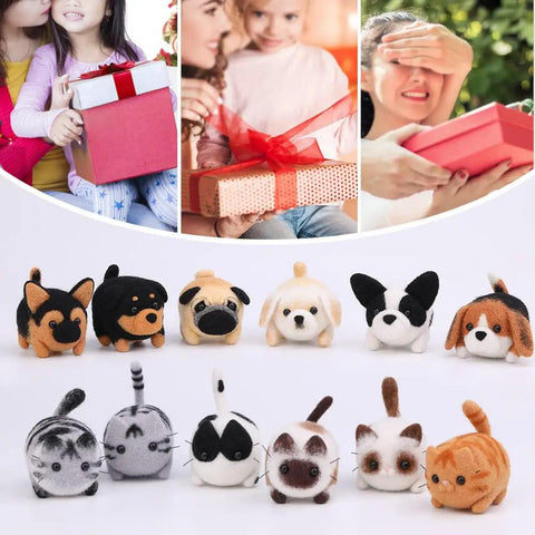 Gifted Needle Felting Kit For DIY Craft Lovers Dope 12 Piece Starter Set With cute cat and dog felt figures and wool supplies