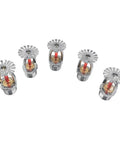 Heavy Duty Brass Upright Sprinkler Head For Fire Suppression Systems 1/2 Inch Dn15 68 Degree Activation Built Like A Tank Top Tier Fire Protection Gear Five Piece Pack, five units with brass and chrome components.