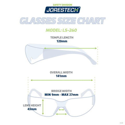 ANSI Z87 Plus Safety Glasses With Impact Resistant Polycarbonate Lenses, UV Protection, Anti Scratch Coating, Durable 12 Pack size chart