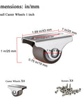 1 Inch Mini Fixed Caster Wheels Set Of 4 With Steel Top Plate Low Profile Silent TPE Rubber Caster Wheels With Screws