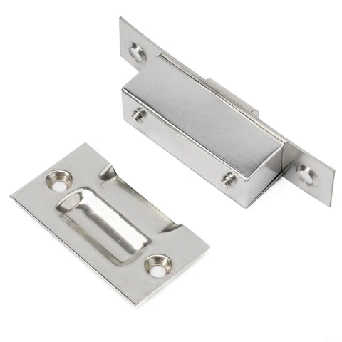 Stainless Steel Cabinet Roller Catch With Spring Ball Latch For Wooden Closet And Cupboard Doors Includes Screws For Easy Diy Repair And Quiet Soft Close Performance In Home Improvement Projects showing latch and screws