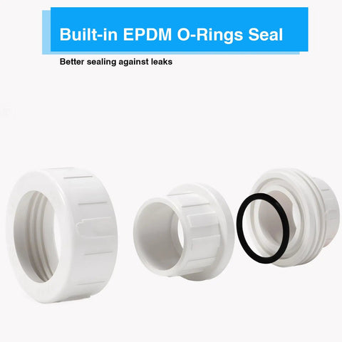 1 Inch PVC Union Coupling Pipe Fitting Socket To Socket Schedule 40 Slip Union Adapter With EPDM O Ring White